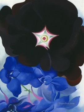 Modern Decor Flowers Painting - Black Hollyhock Blue Larkspur Georgia Okeeffe floral decoration